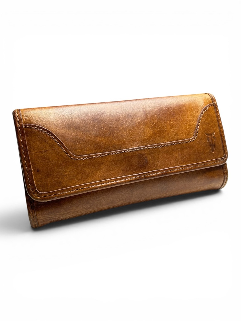 Frye‎ Melissa Antique Pull Up Leather Trifold Wallet Cognac Brown